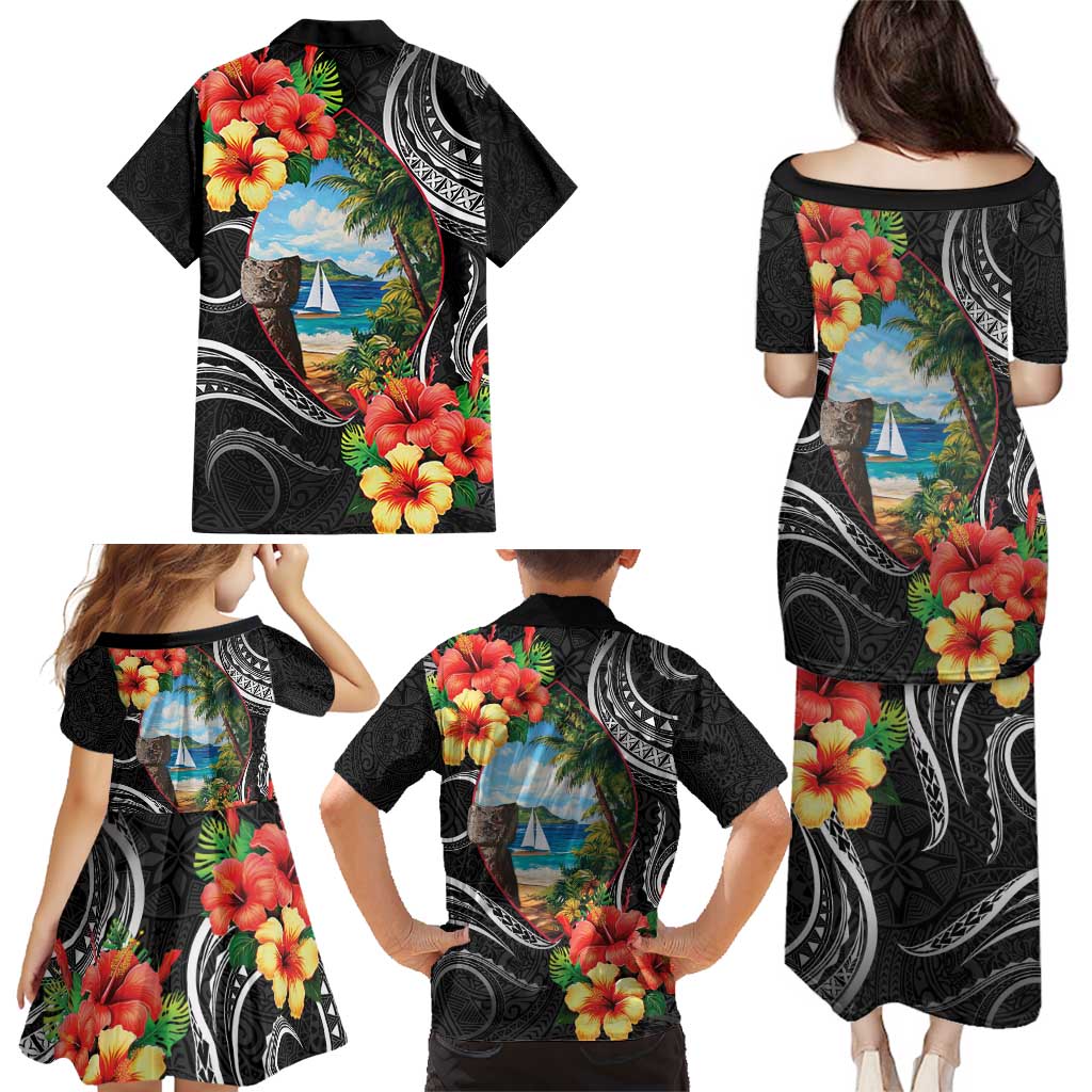 Hafa Adai Guam Family Matching Puletasi and Hawaiian Shirt Guahan Seal Chamorro Stones Tribal