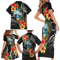 Hafa Adai Guam Family Matching Short Sleeve Bodycon Dress and Hawaiian Shirt Guahan Seal Chamorro Stones Tribal LT9 - Polynesian Pride