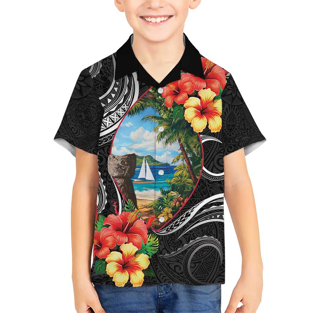 Hafa Adai Guam Family Matching Short Sleeve Bodycon Dress and Hawaiian Shirt Guahan Seal Chamorro Stones Tribal LT9 Son's Shirt Black - Polynesian Pride