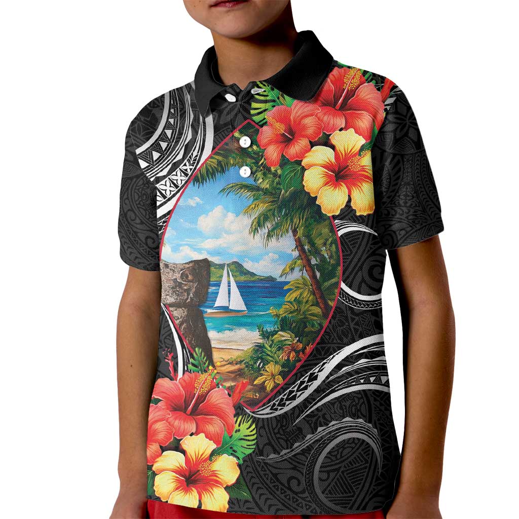 Hafa Adai Guam Kid Polo Shirt Guahan Seal Chamorro Stones Tribal
