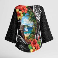 Hafa Adai Guam Kimono Sleeve Blouse Guahan Seal Chamorro Stones Tribal - Polynesian Pride