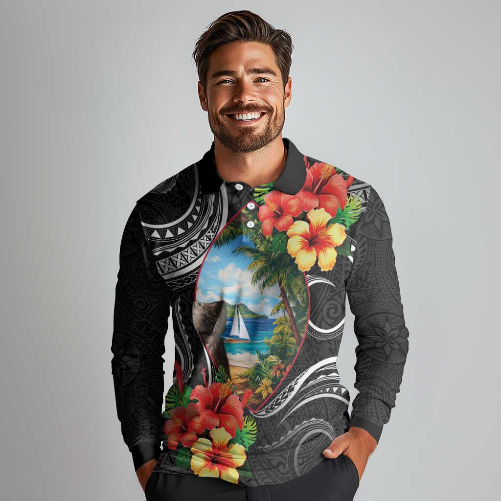 Hafa Adai Guam Long Sleeve Polo Shirt Guahan Seal Chamorro Stones Tribal