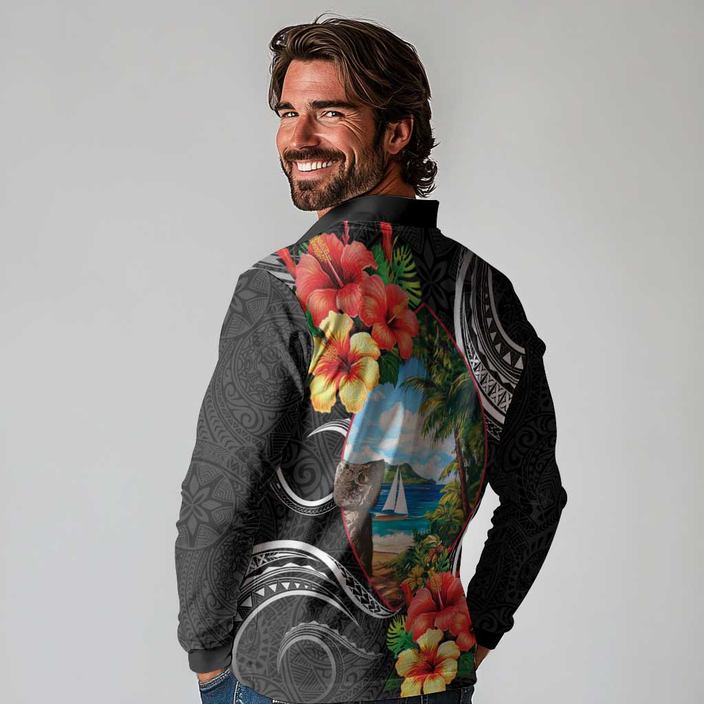 Hafa Adai Guam Long Sleeve Polo Shirt Guahan Seal Chamorro Stones Tribal