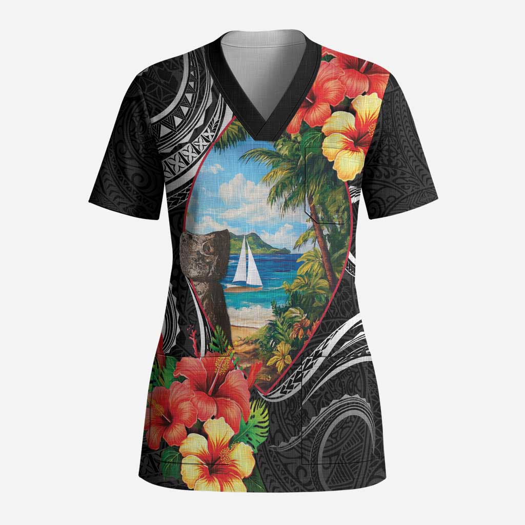 Hafa Adai Guam Scrub Top Guahan Seal Chamorro Stones Tribal - Polynesian Pride