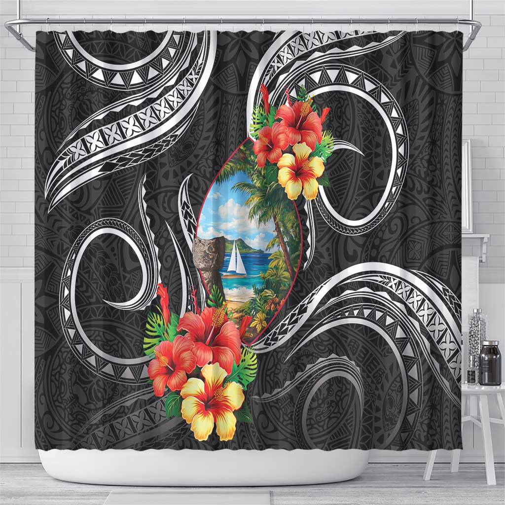 Hafa Adai Guam Shower Curtain Guahan Seal Chamorro Stones Tribal
