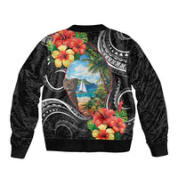 Hafa Adai Guam Sleeve Zip Bomber Jacket Guahan Seal Chamorro Stones Tribal