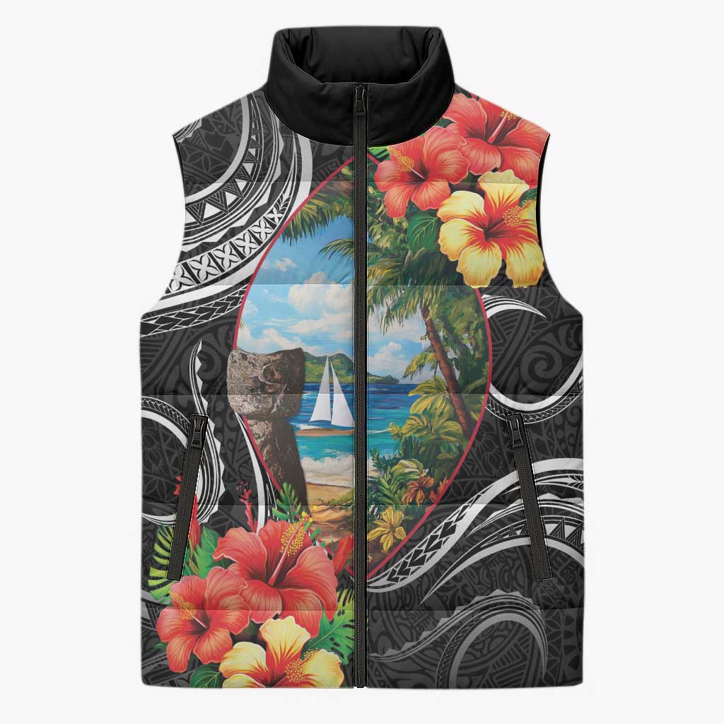 Hafa Adai Guam Sleeveless Puffer Jacket Guahan Seal Chamorro Stones Tribal - Polynesian Pride