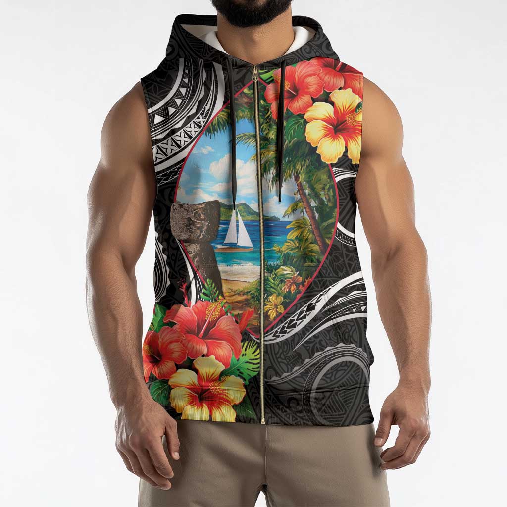 Hafa Adai Guam Sleeveless Zip Hoodie Guahan Seal Chamorro Stones Tribal - Polynesian Pride