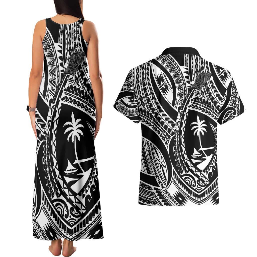 Hafa Adai Guam Inspired Tattoo Couples Matching Tank Maxi Dress and Hawaiian Shirt