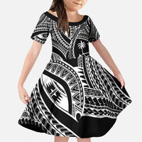 Hafa Adai Guam Inspired Tattoo Family Matching Long Sleeve Bodycon Dress and Hawaiian Shirt LT9 Daughter's Dress Black - Polynesian Pride