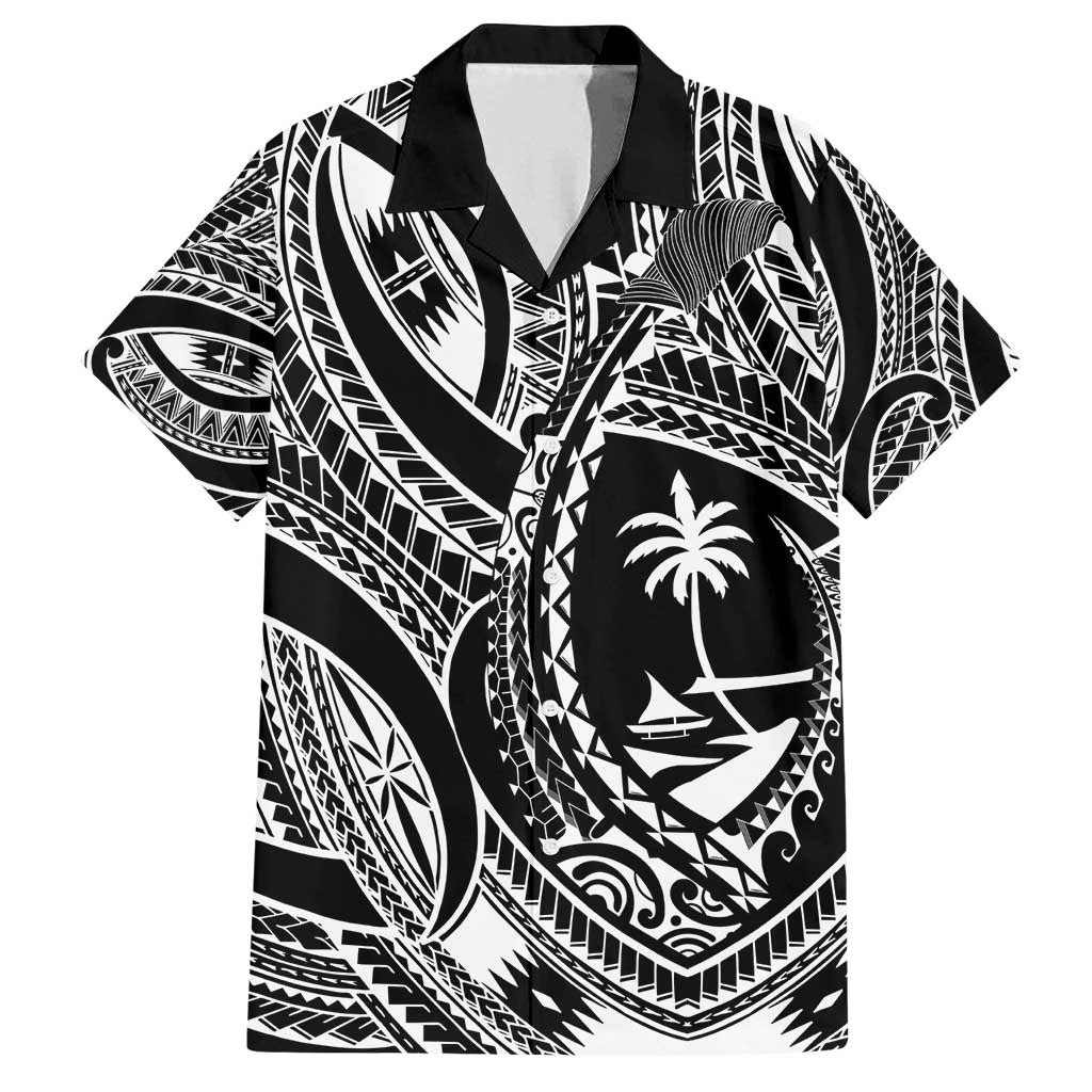 Hafa Adai Guam Inspired Tattoo Family Matching Long Sleeve Bodycon Dress and Hawaiian Shirt LT9 Dad's Shirt - Short Sleeve Black - Polynesian Pride