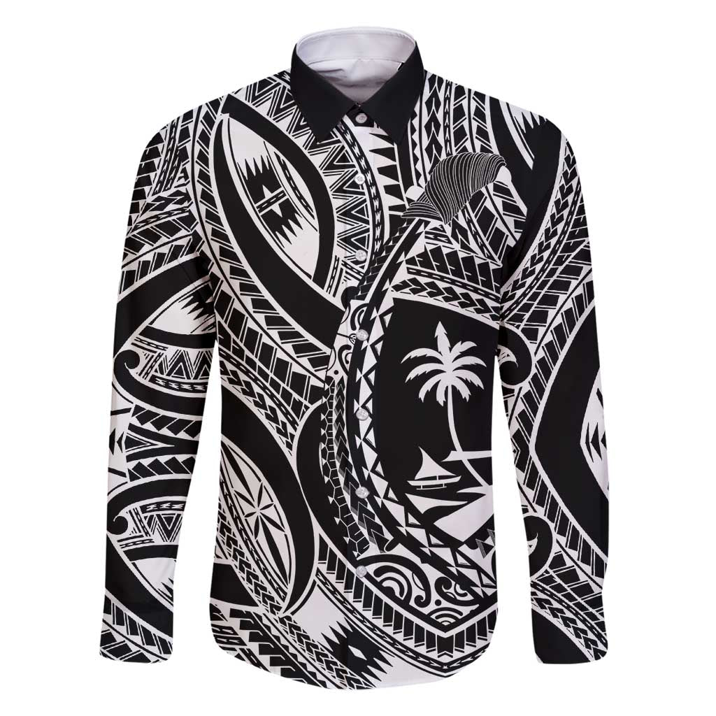 Hafa Adai Guam Inspired Tattoo Family Matching Long Sleeve Bodycon Dress and Hawaiian Shirt LT9 Dad's Shirt - Long Sleeve Black - Polynesian Pride