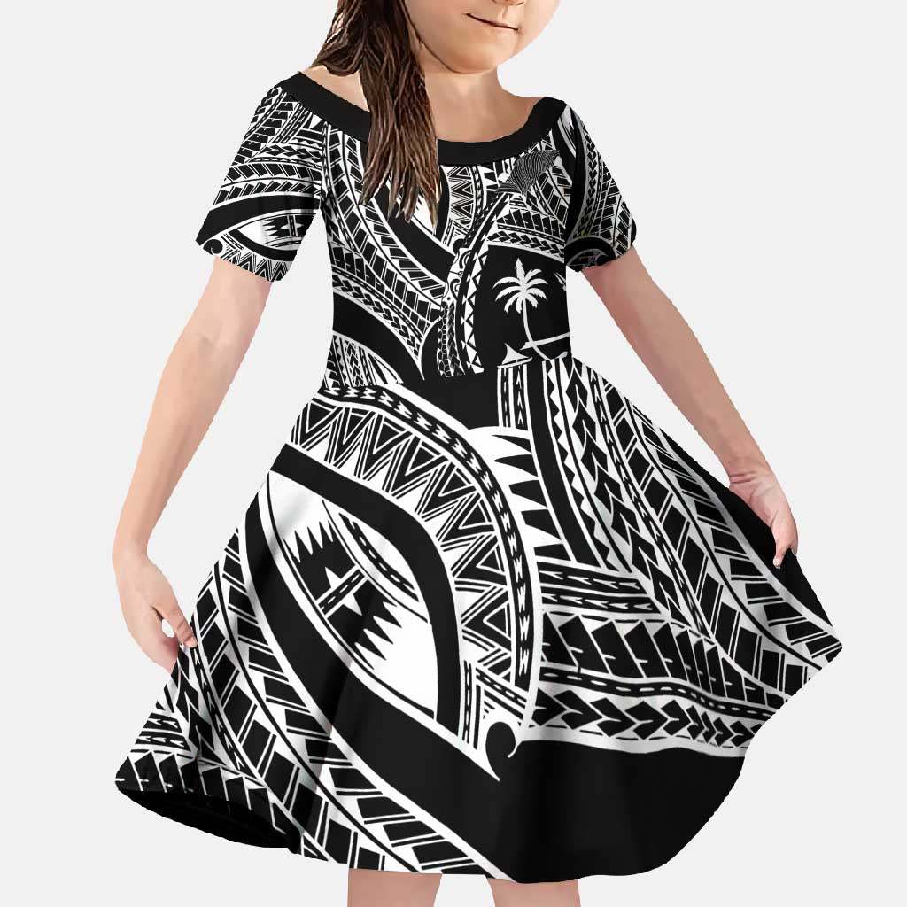 Hafa Adai Guam Inspired Tattoo Family Matching Mermaid Dress and Hawaiian Shirt LT9 Daughter's Dress Black - Polynesian Pride
