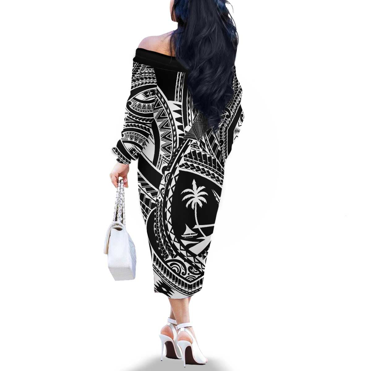 Hafa Adai Guam Inspired Tattoo Family Matching Off The Shoulder Long Sleeve Dress and Hawaiian Shirt