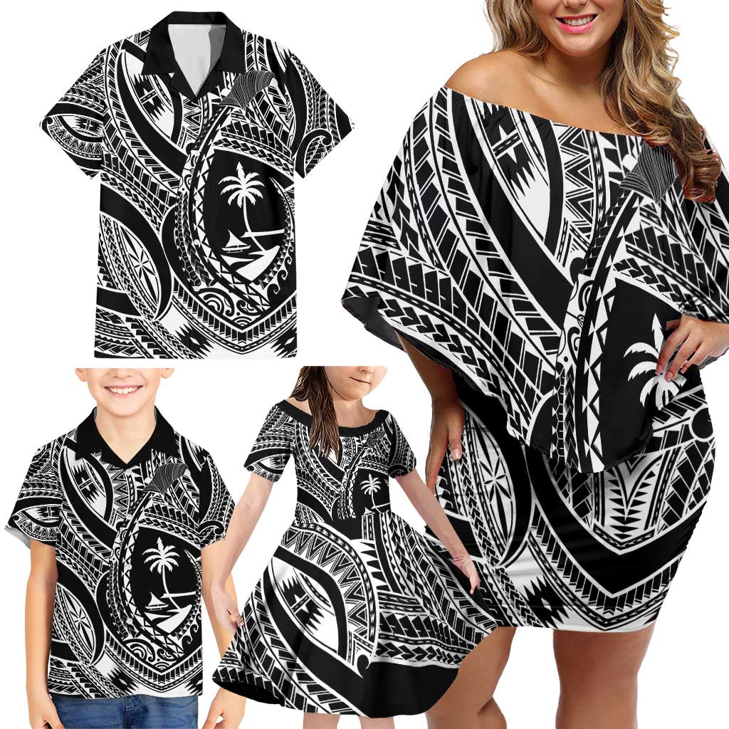 Hafa Adai Guam Inspired Tattoo Family Matching Off Shoulder Short Dress and Hawaiian Shirt