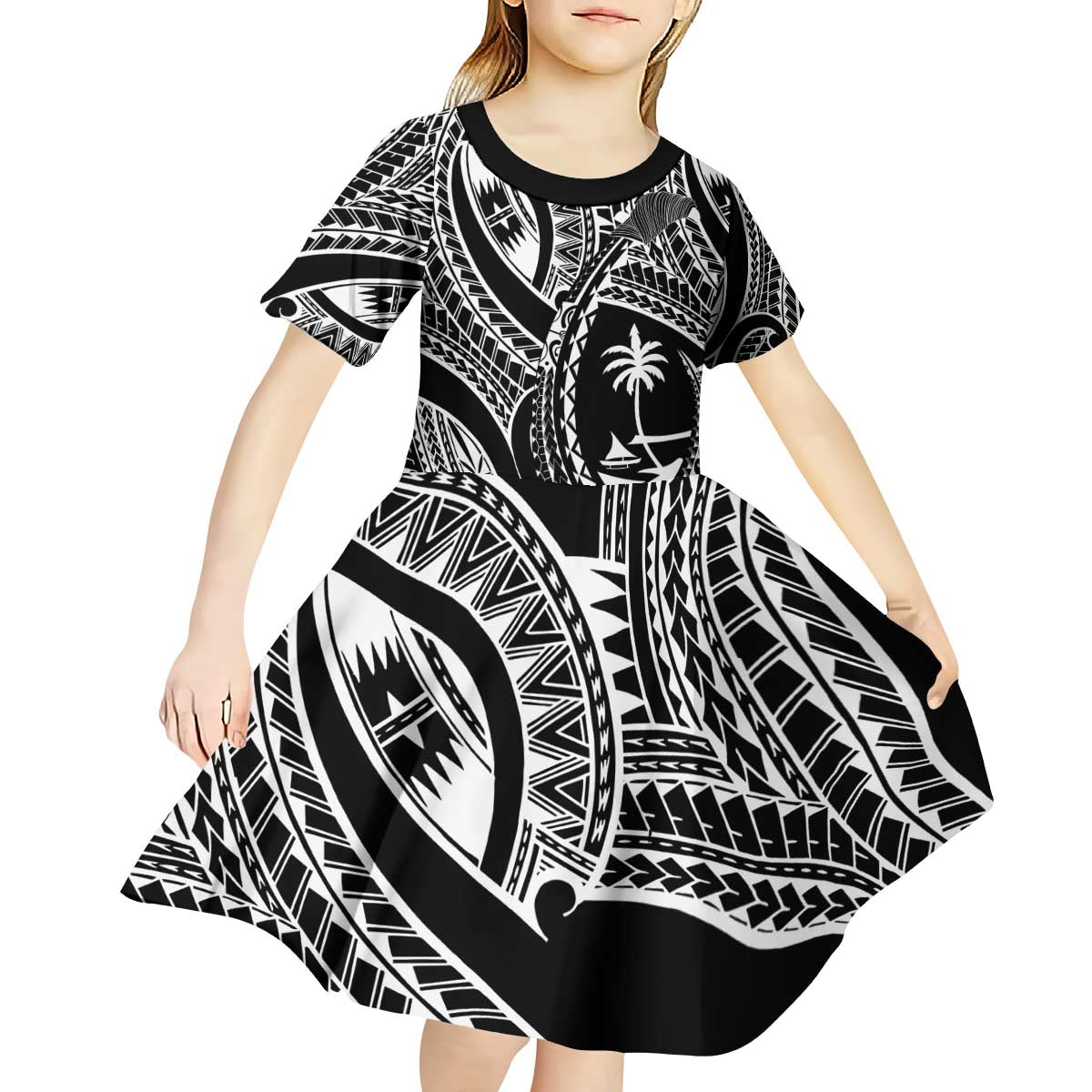 Hafa Adai Guam Inspired Tattoo Kid Short Sleeve Dress