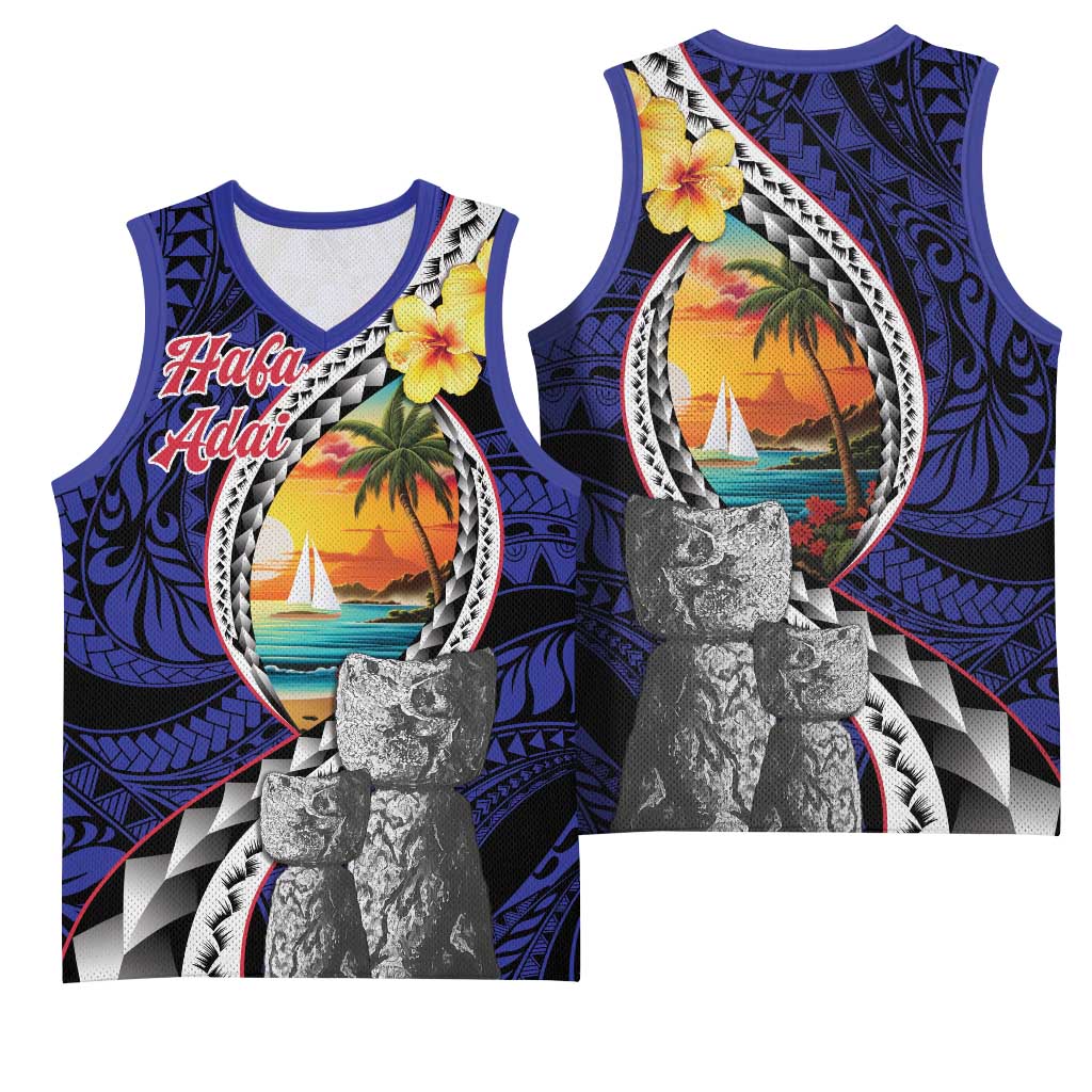 Hafa Adai Guam Seal Latte Stones Artwork Basketball Jersey - Polynesian Pride