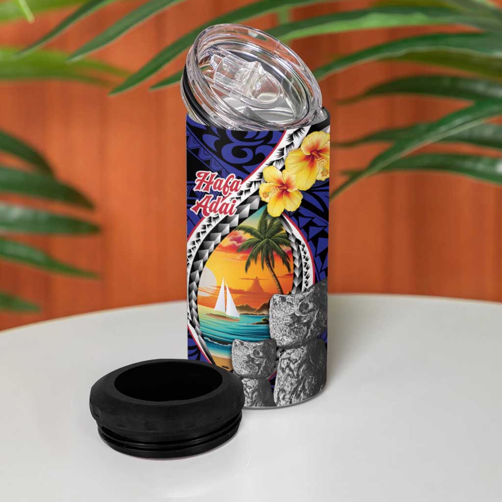 Hafa Adai Guam Seal Latte Stones Artwork 4 in 1 Can Cooler Tumbler
