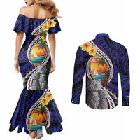 Hafa Adai Guam Seal Latte Stones Artwork Couples Matching Mermaid Dress and Long Sleeve Button Shirt