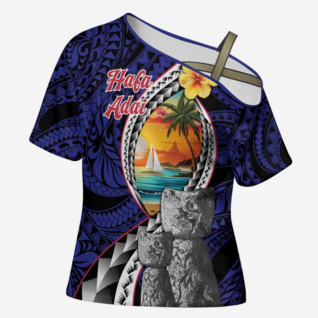 Hafa Adai Guam Seal Latte Stones Artwork Cross Shoulder Shirt - Polynesian Pride