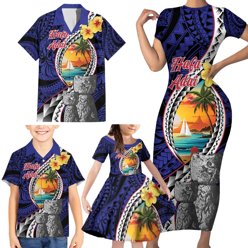 Hafa Adai Guam Seal Latte Stones Artwork Family Matching Short Sleeve Bodycon Dress and Hawaiian Shirt LT9 - Polynesian Pride