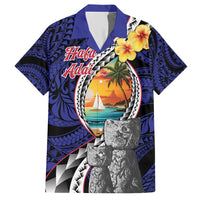 Hafa Adai Guam Seal Latte Stones Artwork Family Matching Short Sleeve Bodycon Dress and Hawaiian Shirt LT9 Dad's Shirt - Short Sleeve Blue - Polynesian Pride