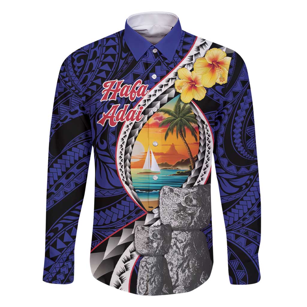 Hafa Adai Guam Seal Latte Stones Artwork Family Matching Short Sleeve Bodycon Dress and Hawaiian Shirt LT9 Dad's Shirt - Long Sleeve Blue - Polynesian Pride