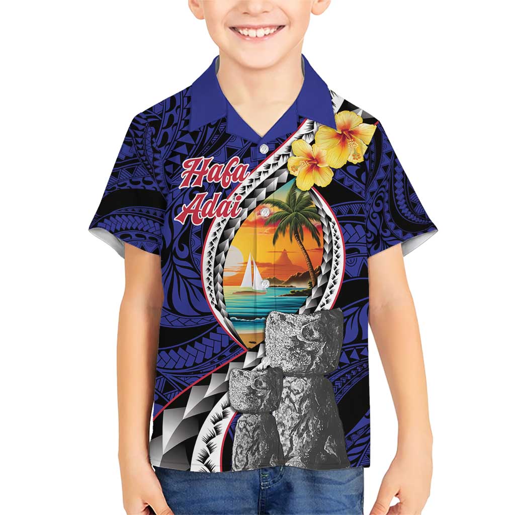 Hafa Adai Guam Seal Latte Stones Artwork Family Matching Short Sleeve Bodycon Dress and Hawaiian Shirt LT9 Son's Shirt Blue - Polynesian Pride