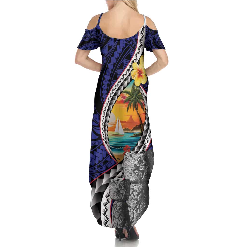 Hafa Adai Guam Seal Latte Stones Artwork Family Matching Summer Maxi Dress and Hawaiian Shirt