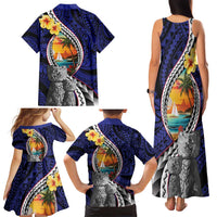 Hafa Adai Guam Seal Latte Stones Artwork Family Matching Tank Maxi Dress and Hawaiian Shirt