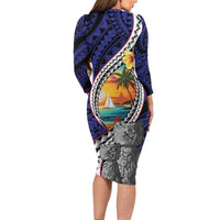 Hafa Adai Guam Seal Latte Stones Artwork Long Sleeve Bodycon Dress