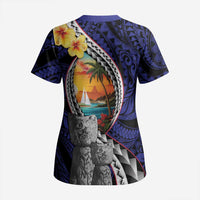 Hafa Adai Guam Seal Latte Stones Artwork Scrub Top - Polynesian Pride