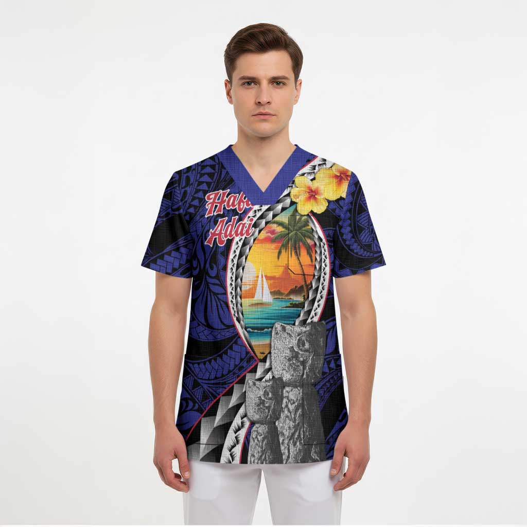 Hafa Adai Guam Seal Latte Stones Artwork Scrub Top - Polynesian Pride