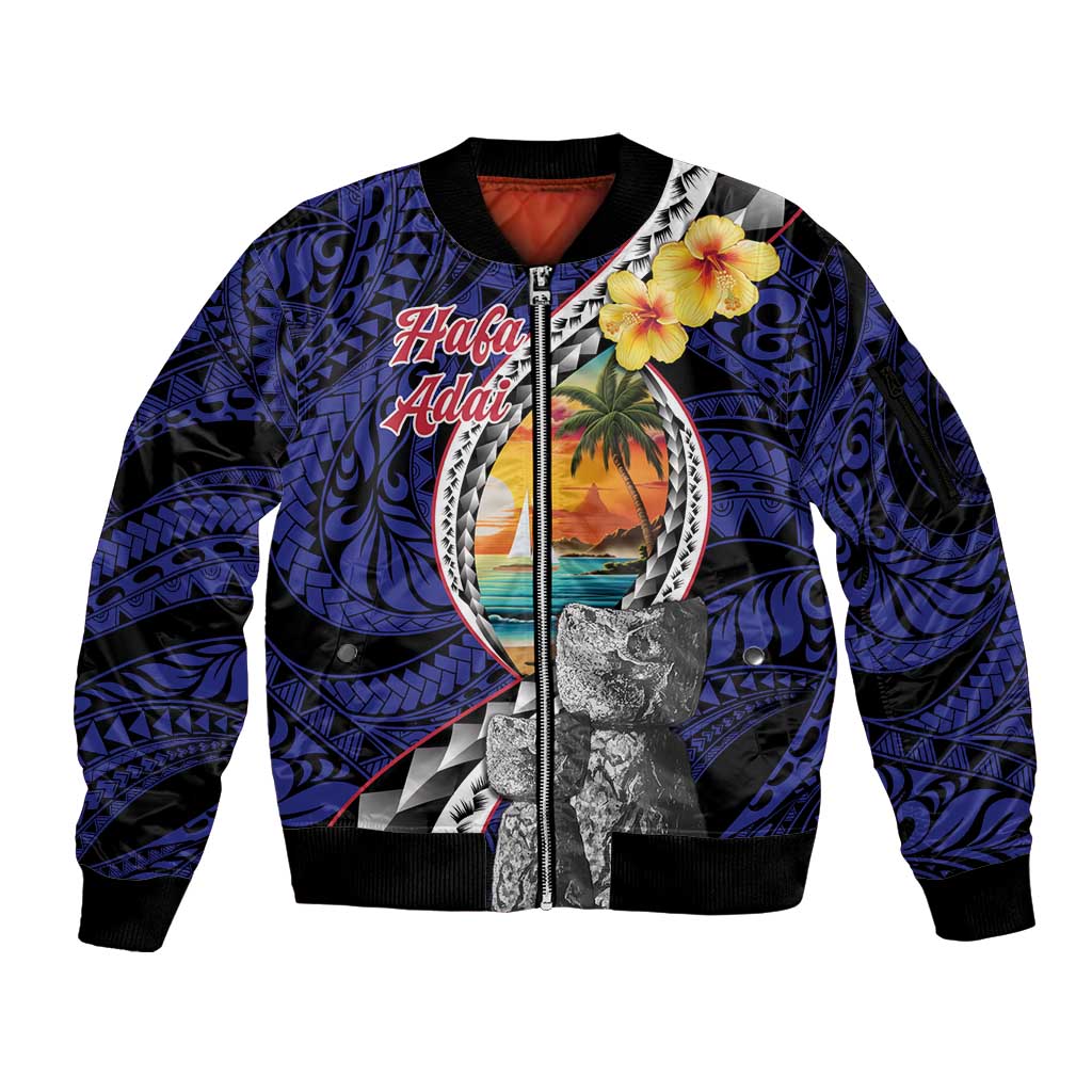 Hafa Adai Guam Seal Latte Stones Artwork Sleeve Zip Bomber Jacket