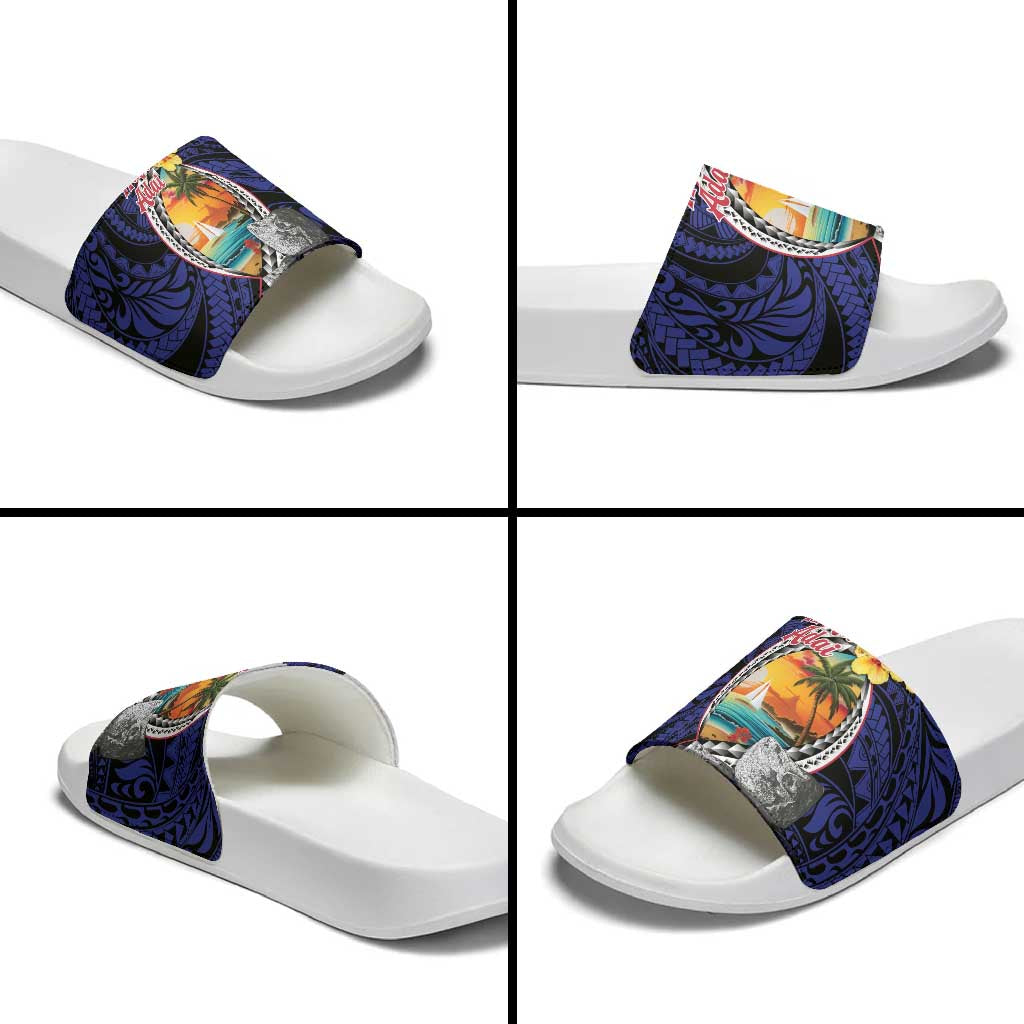 Hafa Adai Guam Seal Latte Stones Artwork Slide Sandals - Polynesian Pride
