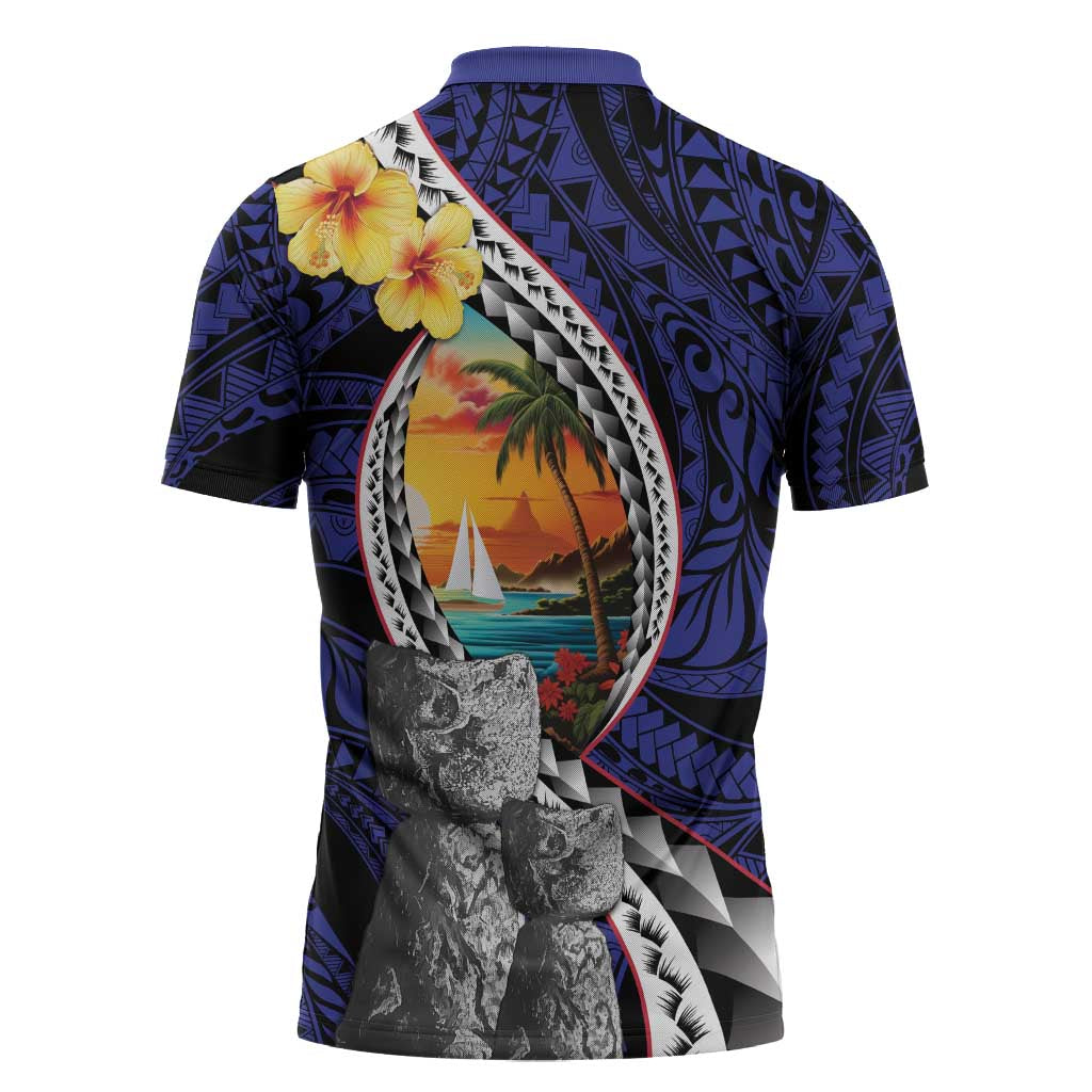 Hafa Adai Guam Seal Latte Stones Artwork Zipper Polo Shirt - Polynesian Pride