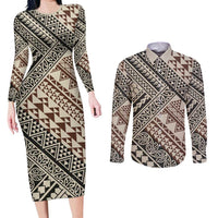 Niho Taniwha Kowhaiwhai Couples Matching Long Sleeve Bodycon Dress and Long Sleeve Button Shirt