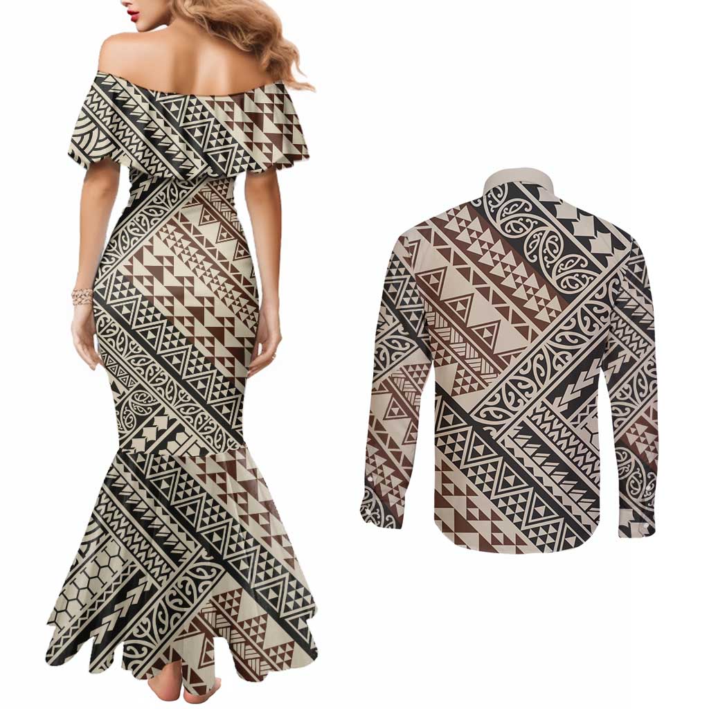 Niho Taniwha Kowhaiwhai Couples Matching Mermaid Dress and Long Sleeve Button Shirt