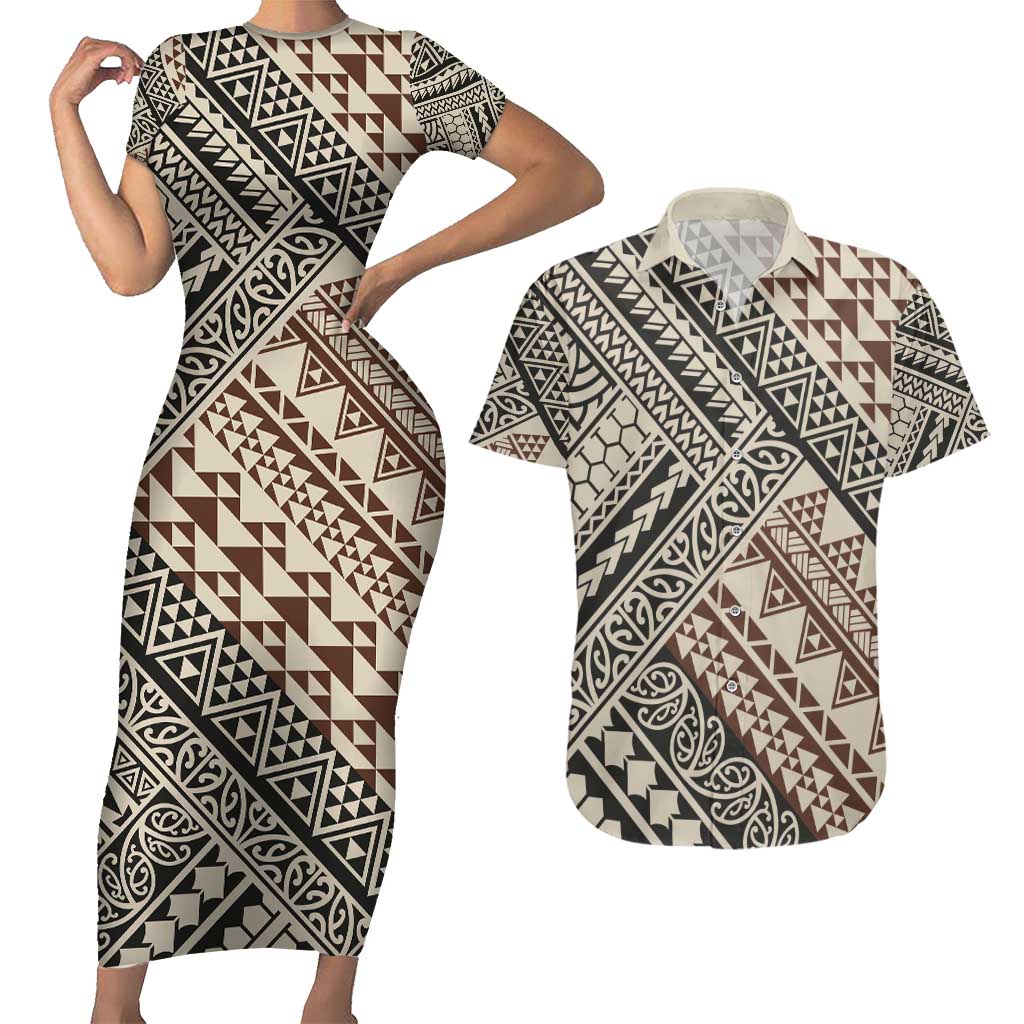 Niho Taniwha Kowhaiwhai Couples Matching Short Sleeve Bodycon Dress and Hawaiian Shirt
