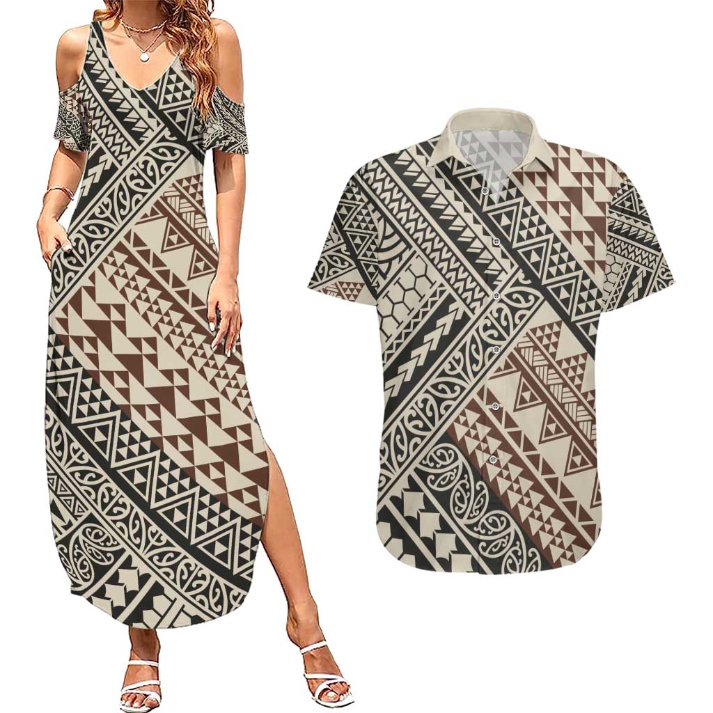 Niho Taniwha Kowhaiwhai Couples Matching Summer Maxi Dress and Hawaiian Shirt