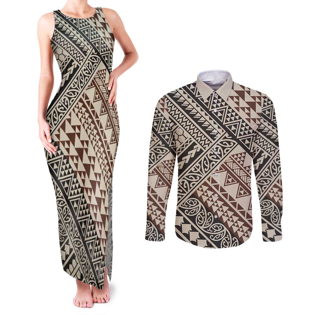 Niho Taniwha Kowhaiwhai Couples Matching Tank Maxi Dress and Long Sleeve Button Shirt