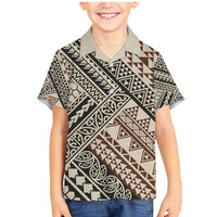 Niho Taniwha Kowhaiwhai Family Matching Mermaid Dress and Hawaiian Shirt LT9 Son's Shirt Beige - Polynesian Pride