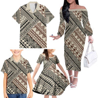 Niho Taniwha Kowhaiwhai Family Matching Off The Shoulder Long Sleeve Dress and Hawaiian Shirt LT9 - Polynesian Pride