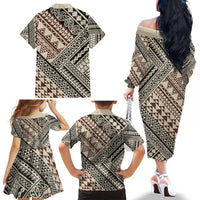 Niho Taniwha Kowhaiwhai Family Matching Off The Shoulder Long Sleeve Dress and Hawaiian Shirt LT9 - Polynesian Pride