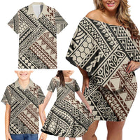 Niho Taniwha Kowhaiwhai Family Matching Off Shoulder Short Dress and Hawaiian Shirt LT9 - Polynesian Pride
