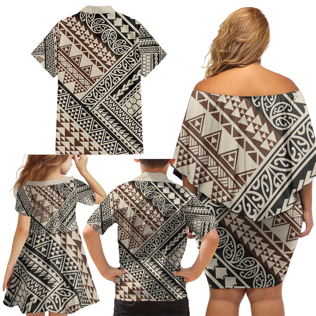 Niho Taniwha Kowhaiwhai Family Matching Off Shoulder Short Dress and Hawaiian Shirt LT9 - Polynesian Pride