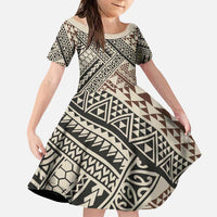 Niho Taniwha Kowhaiwhai Family Matching Puletasi and Hawaiian Shirt LT9 Daughter's Dress Beige - Polynesian Pride