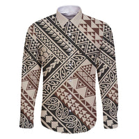 Niho Taniwha Kowhaiwhai Family Matching Puletasi and Hawaiian Shirt LT9 Dad's Shirt - Long Sleeve Beige - Polynesian Pride
