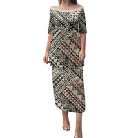 Niho Taniwha Kowhaiwhai Family Matching Puletasi and Hawaiian Shirt LT9 Mom's Dress Beige - Polynesian Pride