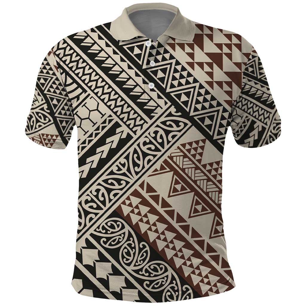 Niho Taniwha Kowhaiwhai Polo Shirt LT9 Beige - Polynesian Pride
